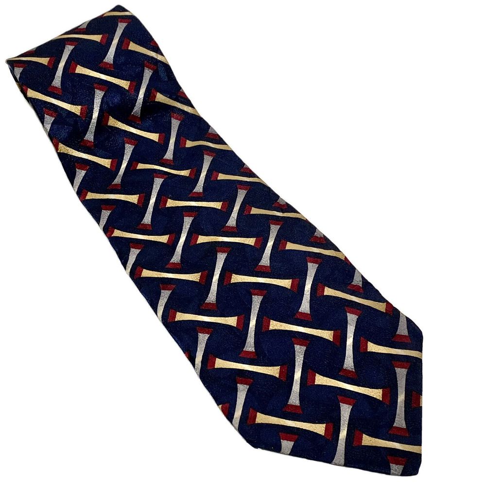 Daniel Hechter Men’s Blue Multicolor 100% Silk Tie Necktie Geometric Pattern USA